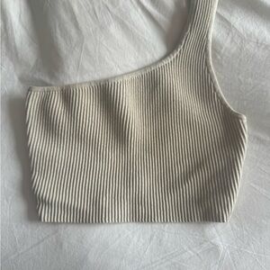 Babaton Ribbed One-Shoulder Crop Top in Cream